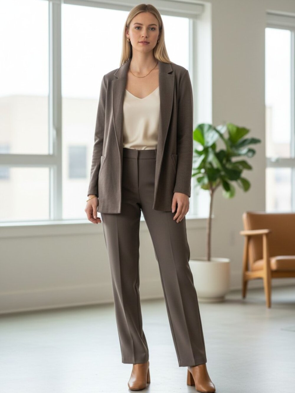 Matty‎ M Open-Front Knit Blazer in Taupe Gray